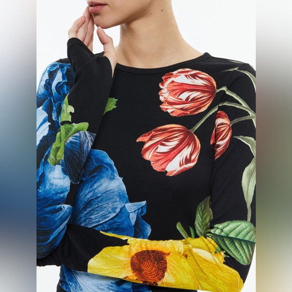 Alice + Olivia Delaina Long Sleeve Top in Le Parisien Black M - Picture 3 of 8